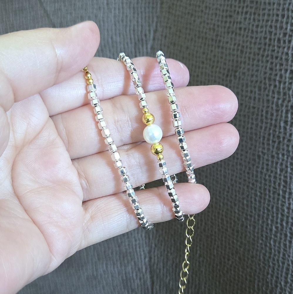 Iris & Lily Freshwater Pearl and Silver🤍 Blocks Necklace- NWT - Picture 4 of 16
